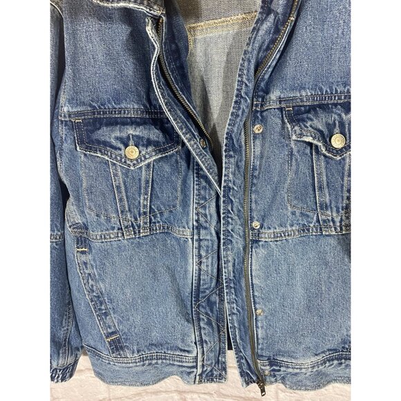 American Eagle Outfitters Denim Bomber Jacket Size Medium Jeans Coat Blue Heavy - Picture 5 of 16